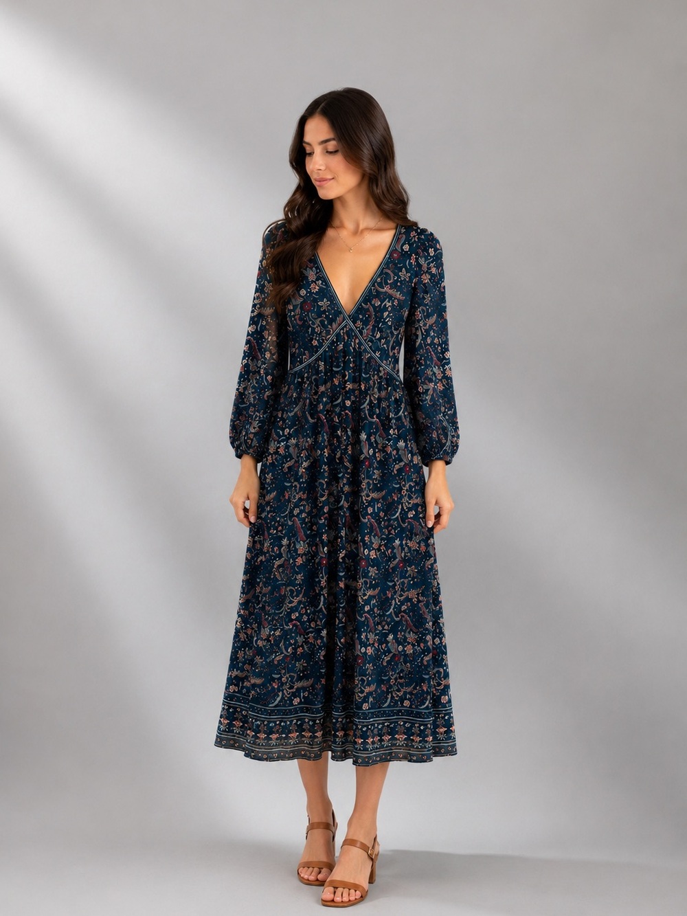 Max studio Teal Floral Maxi Dress with V-Neck